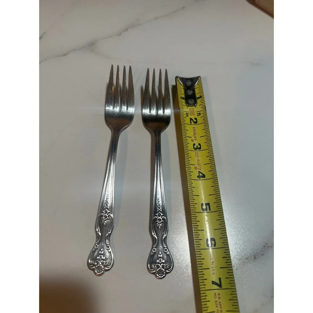 Wm Rogers & Son Victorian Rose Silver Plate Salad Forks Set of 2 Floral Vintage
